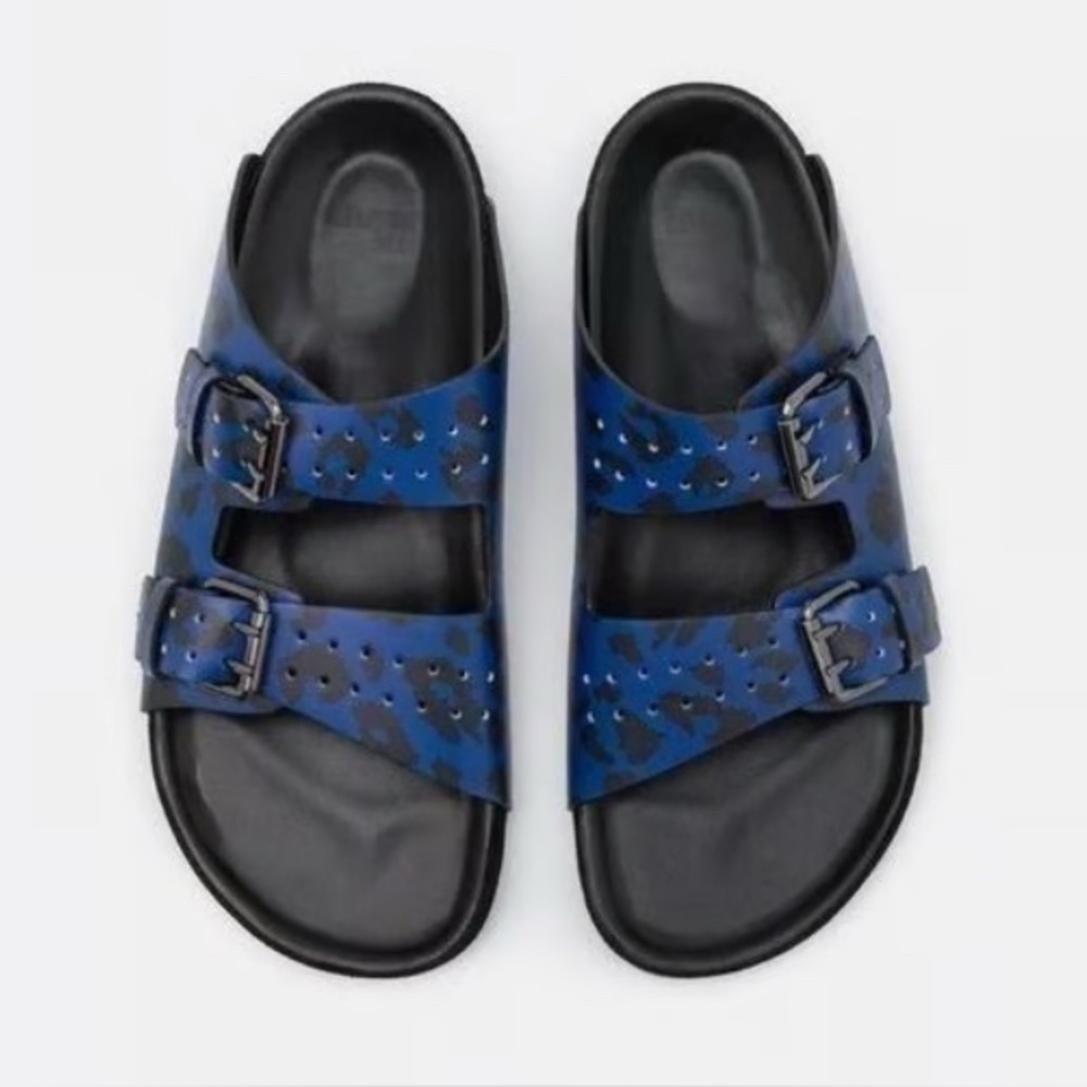 NEW The Kooples Leather Sandals Leopard Blue Black Made in Portugal sz- 41/10